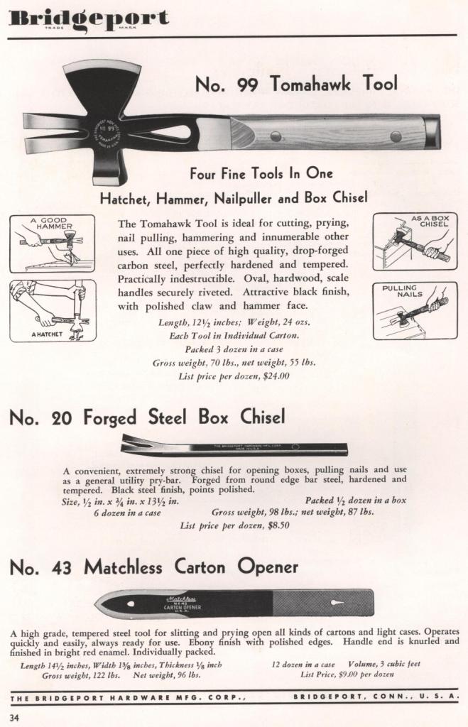 Bridgeport no. 99 Tomahawk tool page 34