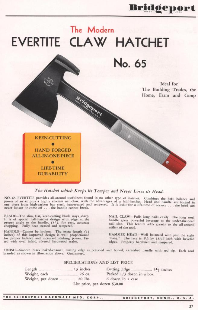 Bridgeport evertite hatchet 1953 catalog page 37
