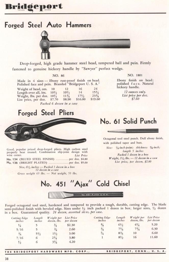 Bridgeport hammer pliers 1953 catalog page 38