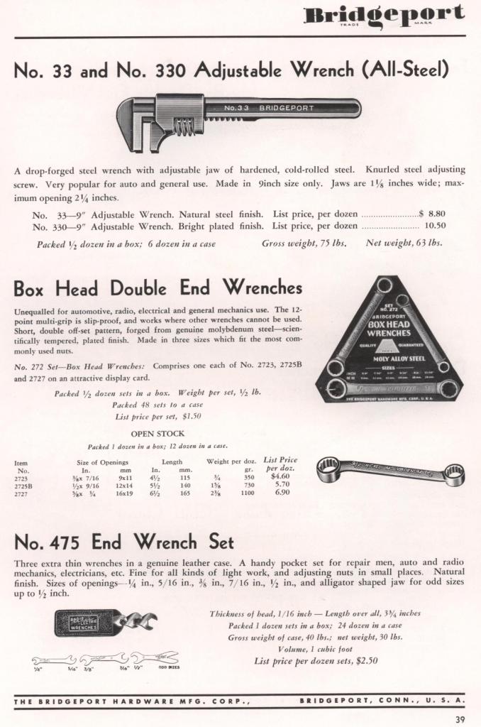 Bridgeport wrench 1953 catalog page 39