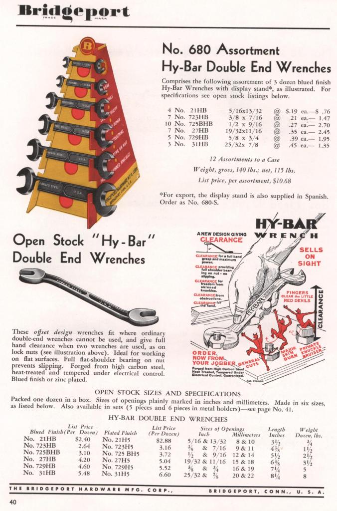Bridgeport double end wrench 1953 catalog page 40