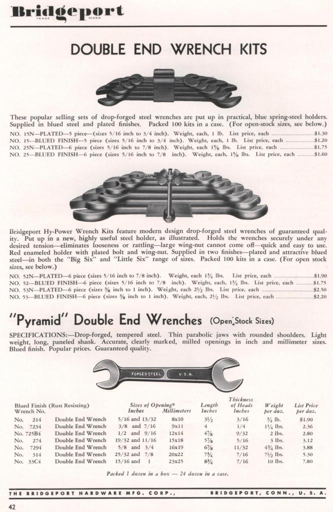 Bridgeport wrench 1953 catalog page 42