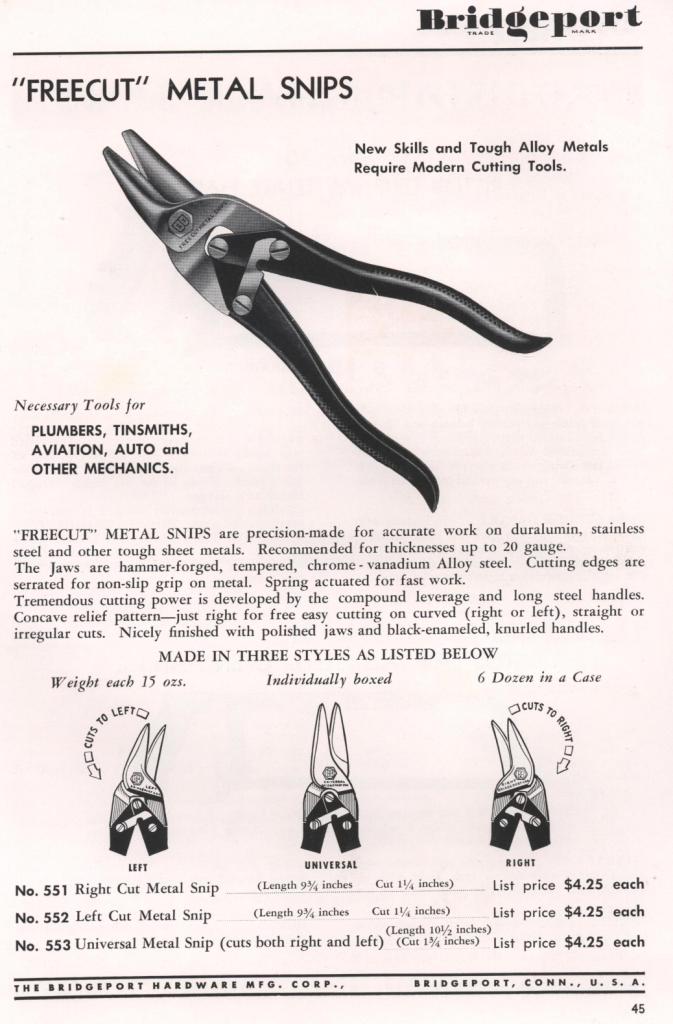 Bridgeport Freecut metal snip 1953 catalog page 45