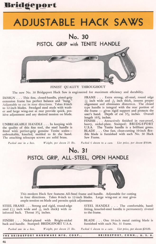 Bridgeport hacksaw 1953 catalog page 46