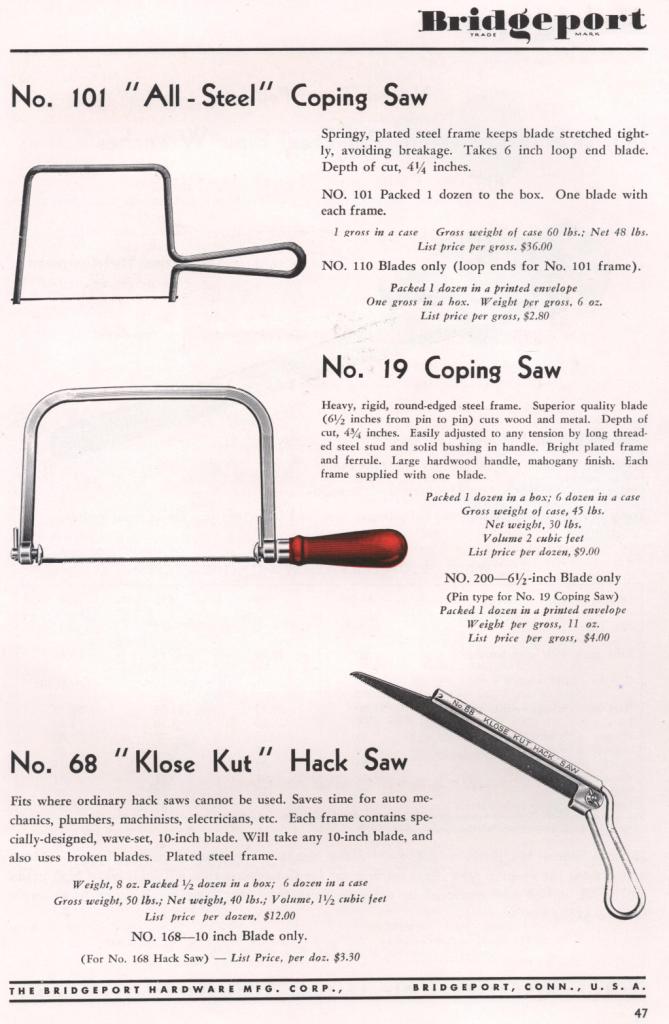Bridgeport klose kut hack saw 1953 catalog page 47