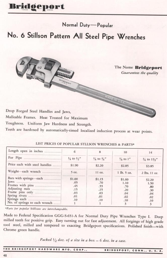 Bridgeport Stillson no. 6 pipe wrench page 48