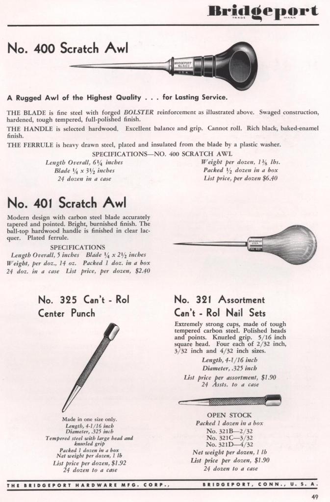 Bridgeport scratch awl 400 1953 catalog page 49