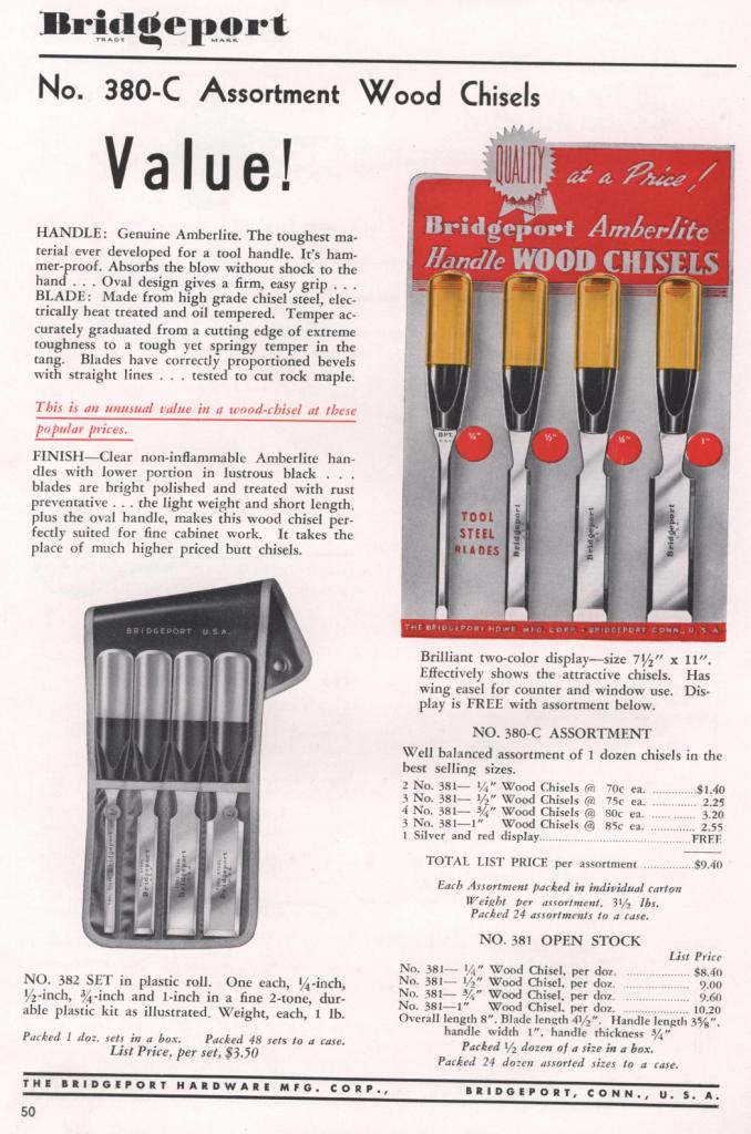 Bridgeport wood chisel 1953 catalog page 50