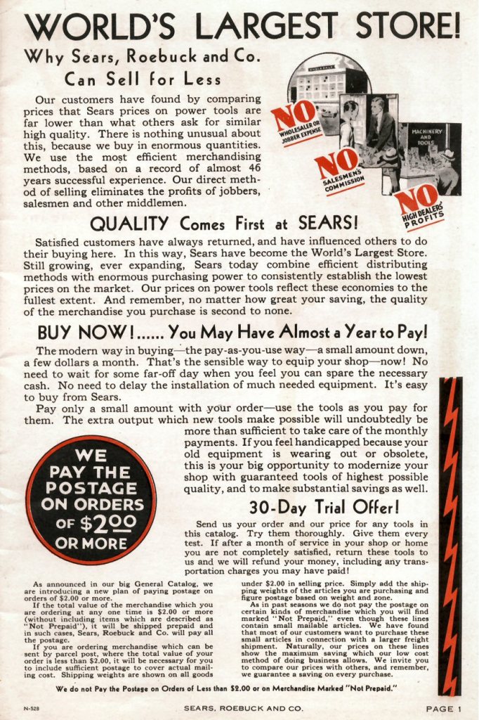 1931 Sears Craftsman Catalog page 1