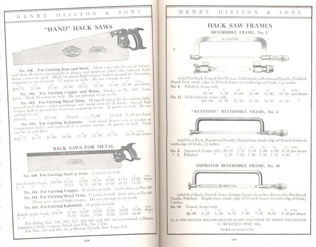 Disston Hack Saws, Metal Back Saws and Frames