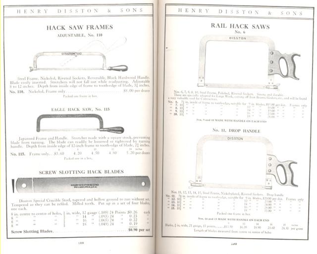 Disston Hack Saw Frames and Rail Saws