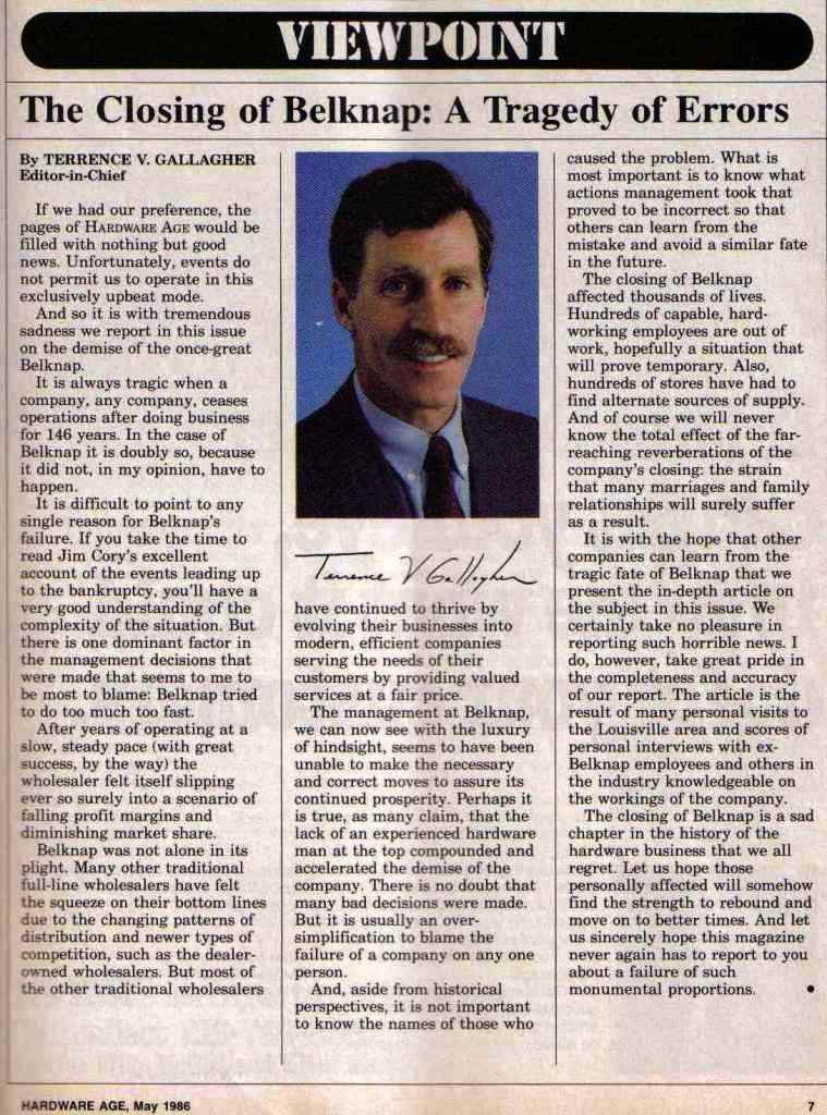 Belknap Hardware Age 1986 article viewpoint
