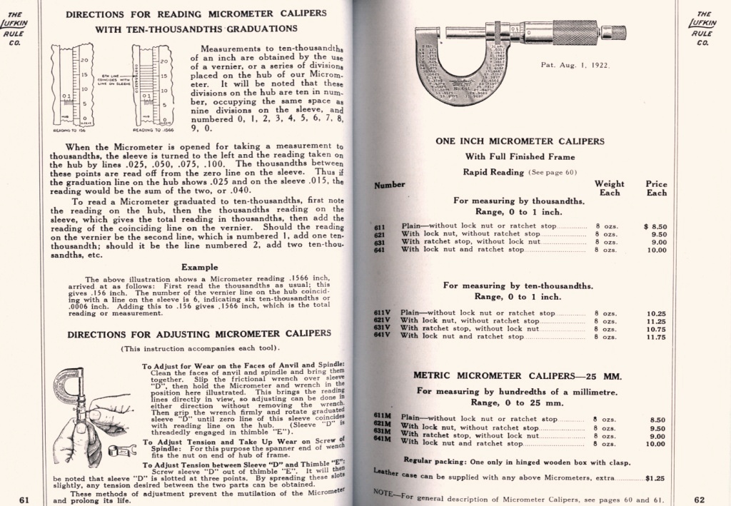Lufkin One Inch Micrometer Calipers