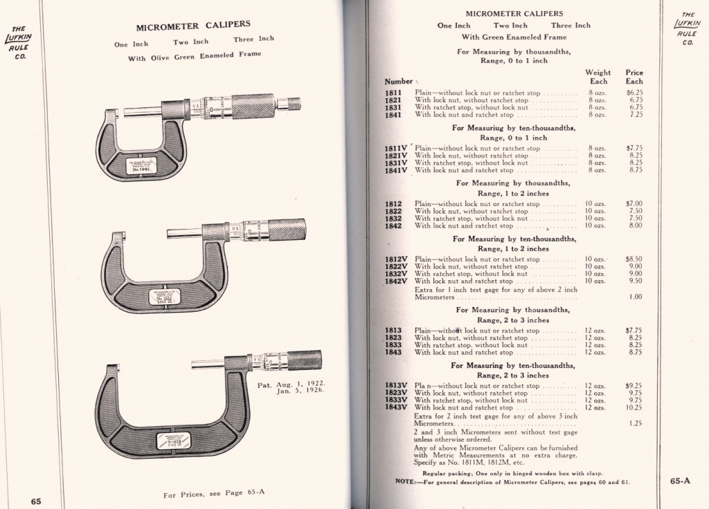 Lufkin One, Two and Three Inch Micrometer Calipers