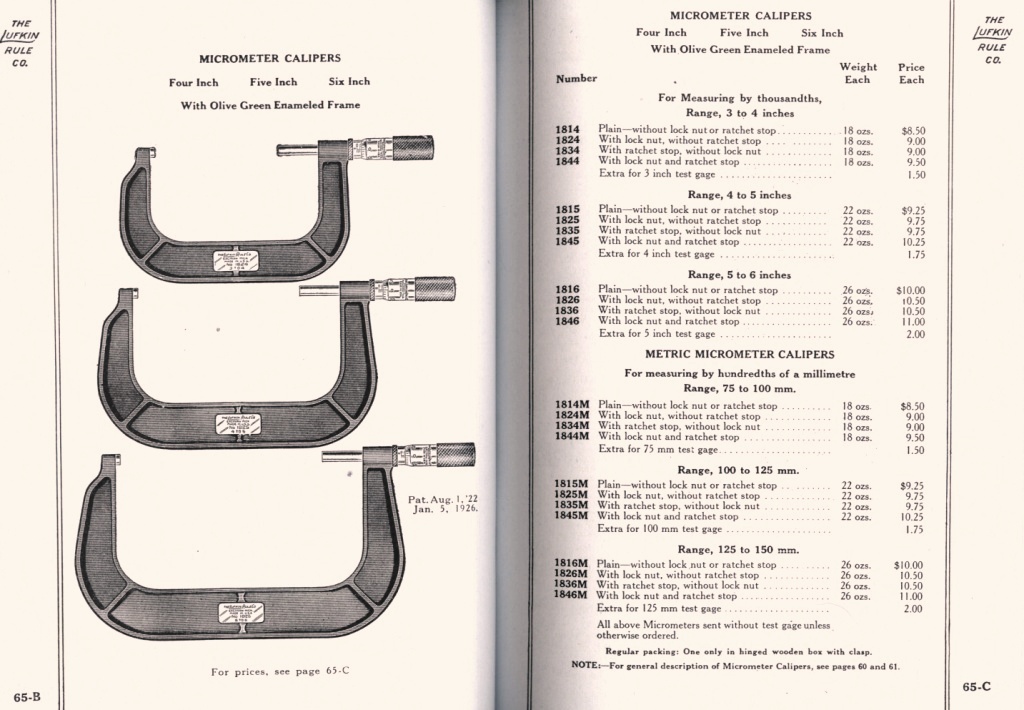 Lufkin Four, Five and Six Inch Micrometer Calipers