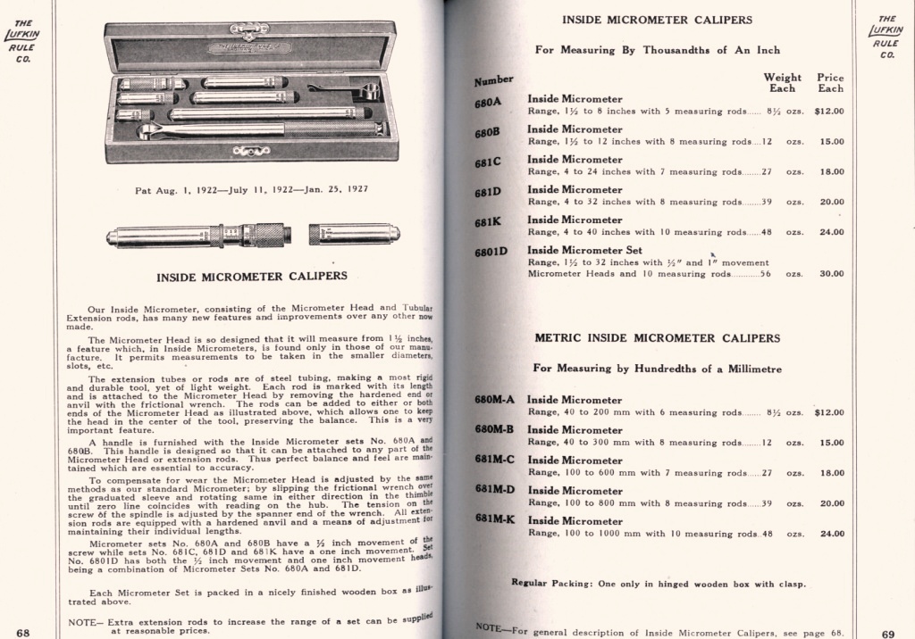Lufkin Inside Micrometer Calipers
