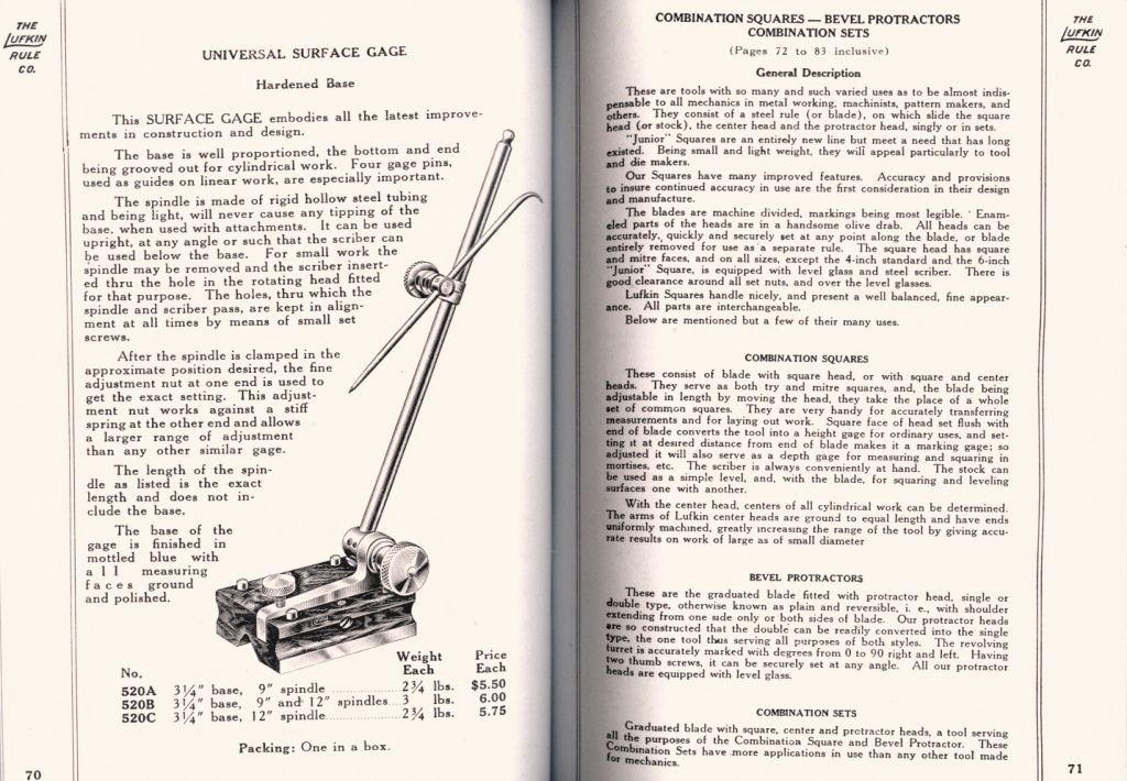 Lufkin Surface Gauge, Square and Protractor