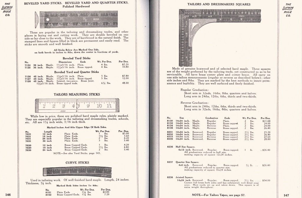Lufkin Beveled, Curved, Tailors, Stick and Squares