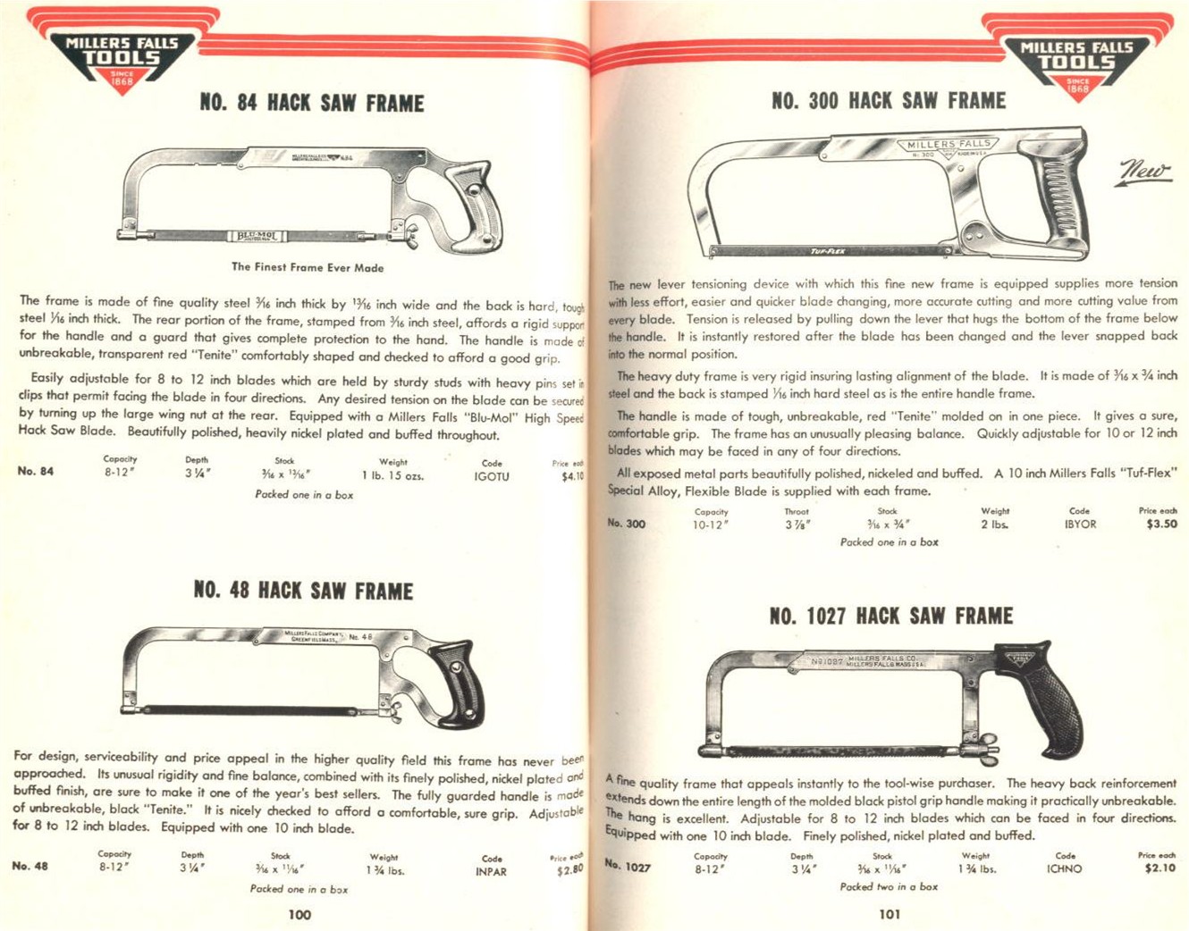 Millers Falls Hack Saw Frames
