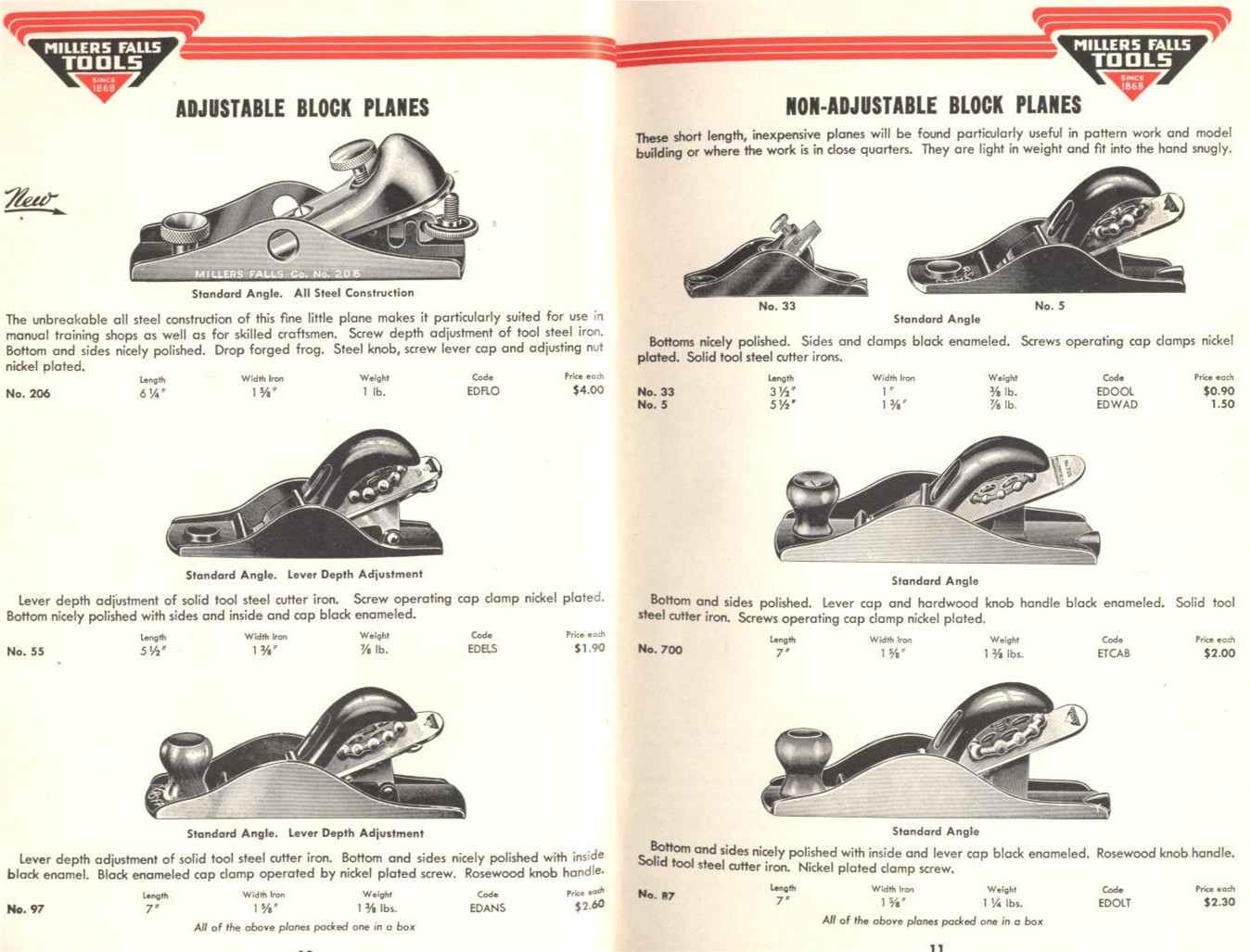 Millers Falls Non and Adjustable Block Planes