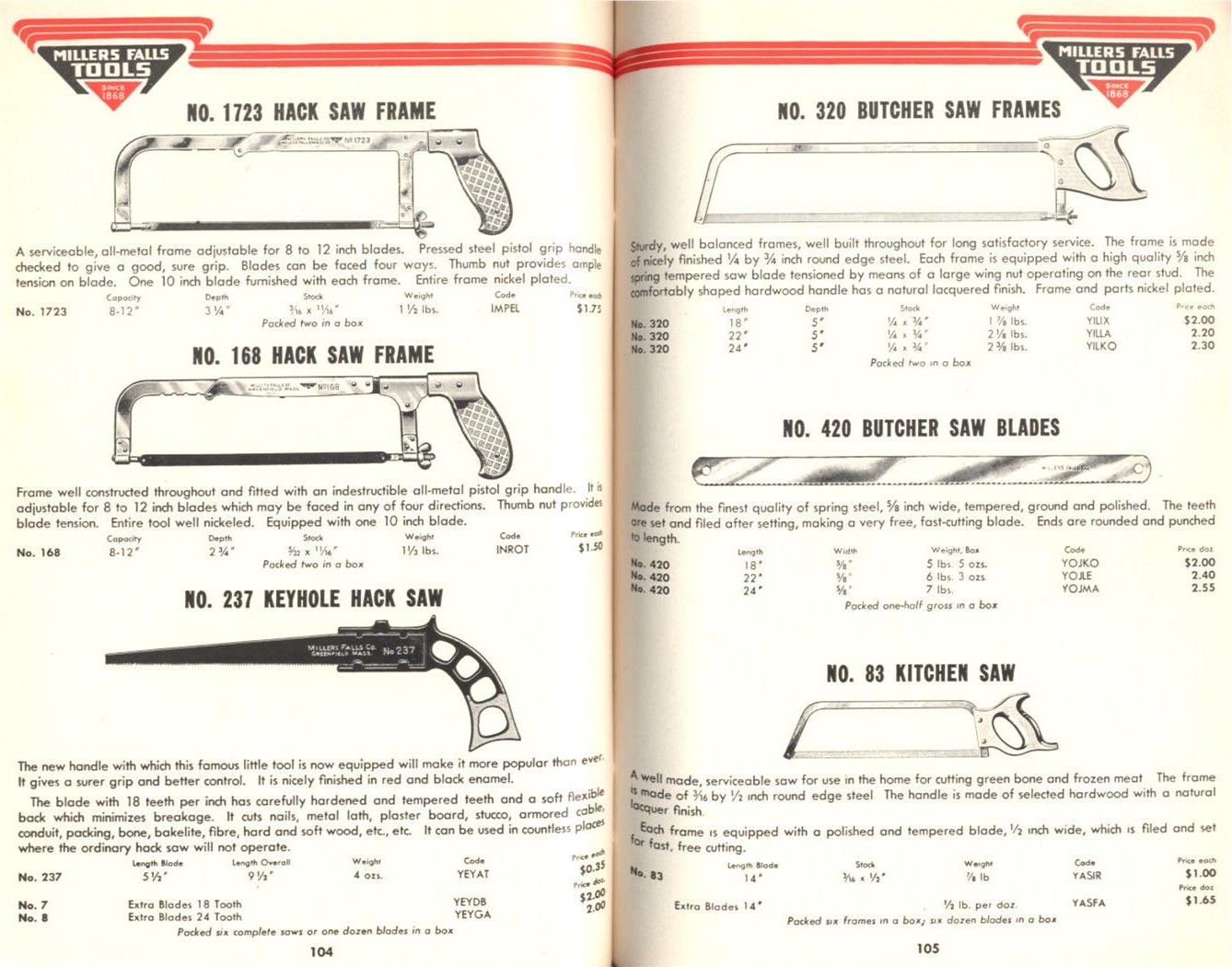 Millers Falls Hack, Butcher and Kitchen Saws