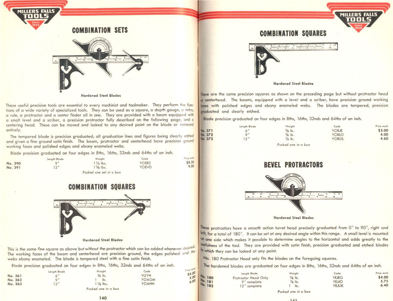 Millers Falls Squares and Bevel Protractors