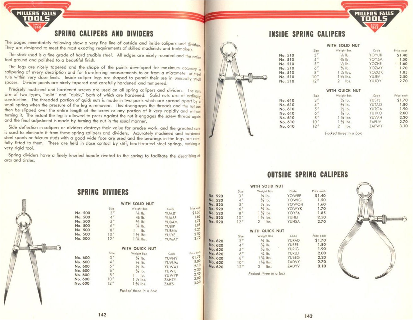 Millers Falls Inside, Outside  Caliper Dividers