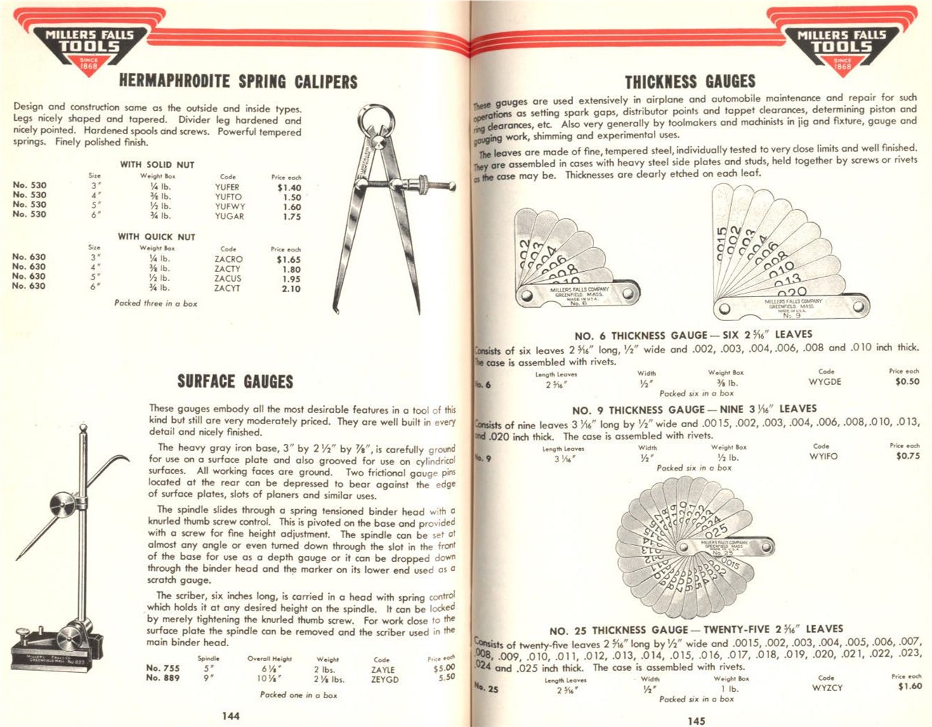 Millers Falls Hermaphrodite, Thickness Gauges