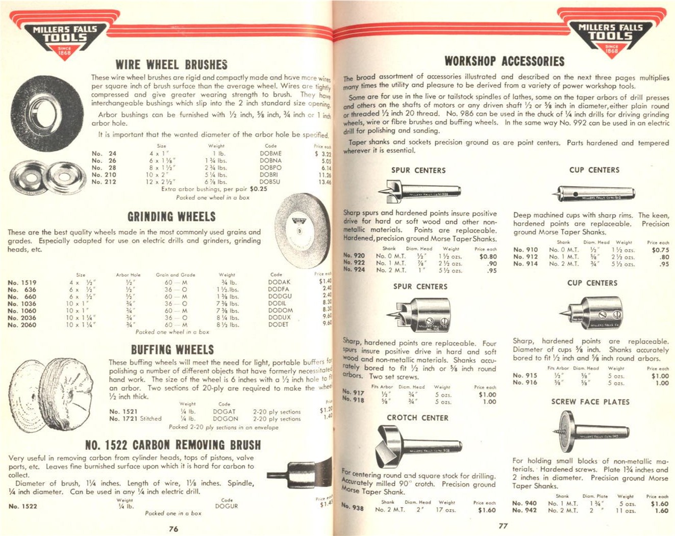 Millers Falls Wire, Grinding, Buffing Wheels
