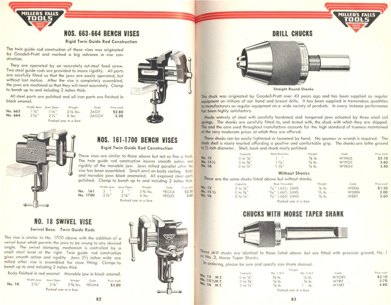 Millers Falls Bench Vises and Drill Chucks