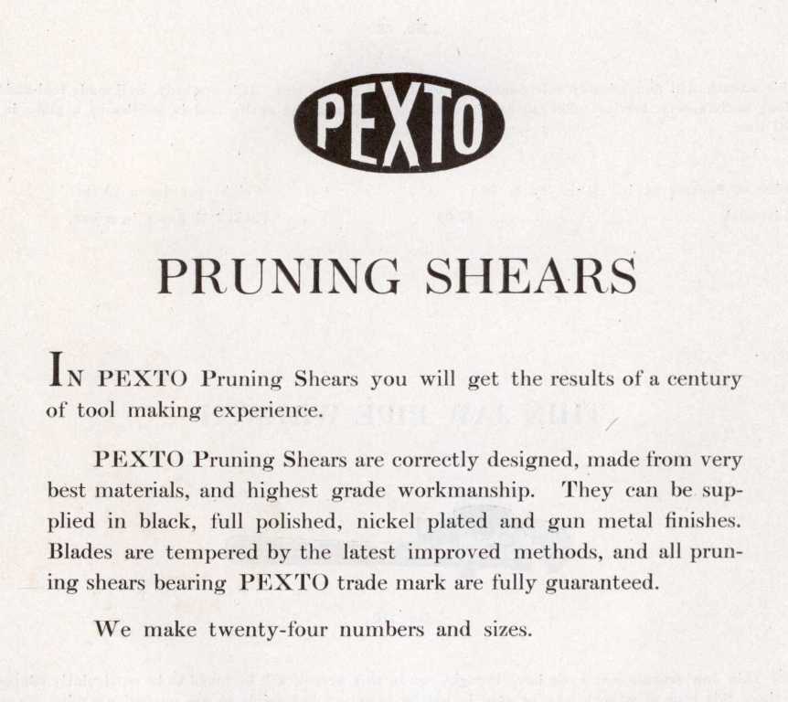 PEXTO Pruning Shears Description ad 1923