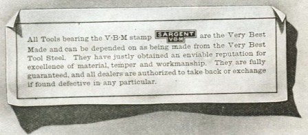 Sargent V-B-M logo information from 1911 catalog