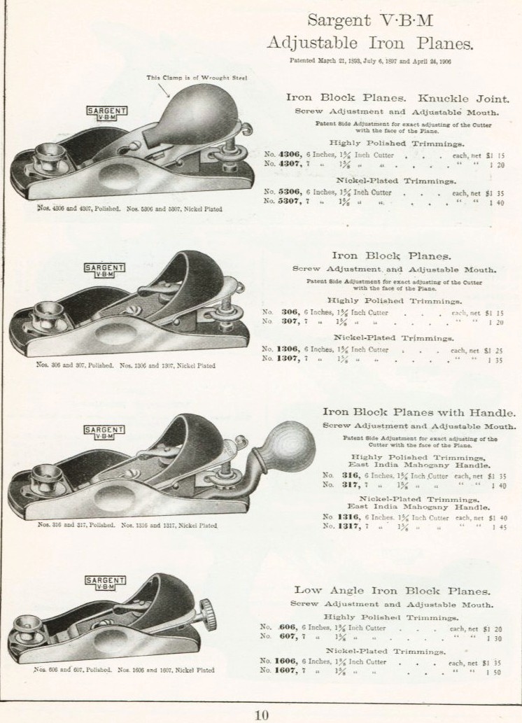 Sargent block planes 1911