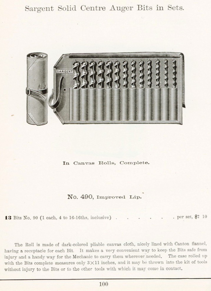 Sargent solid center auger bit 490 from 1911
