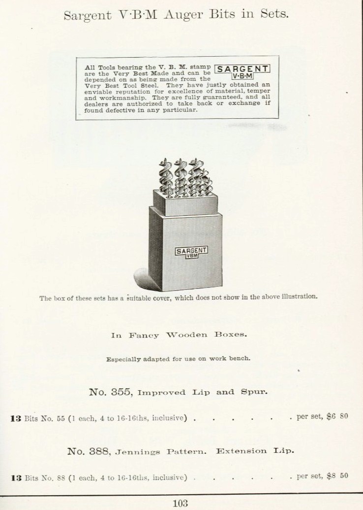 Sargent and jennings auger bit set from 1911