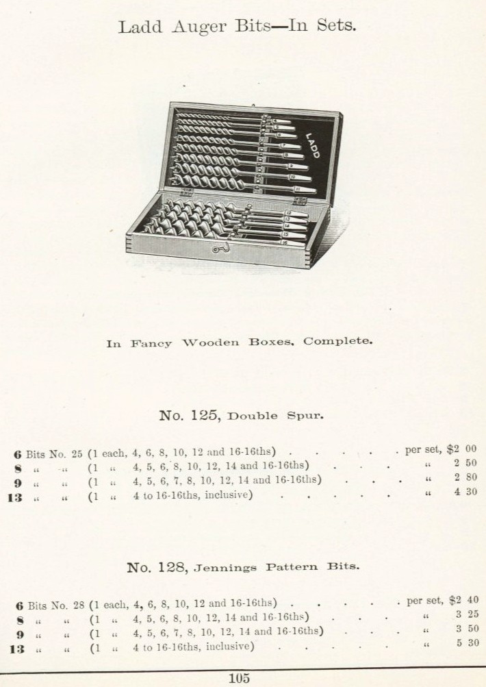 Sargent Ladd auger bit set from 1911 catalog