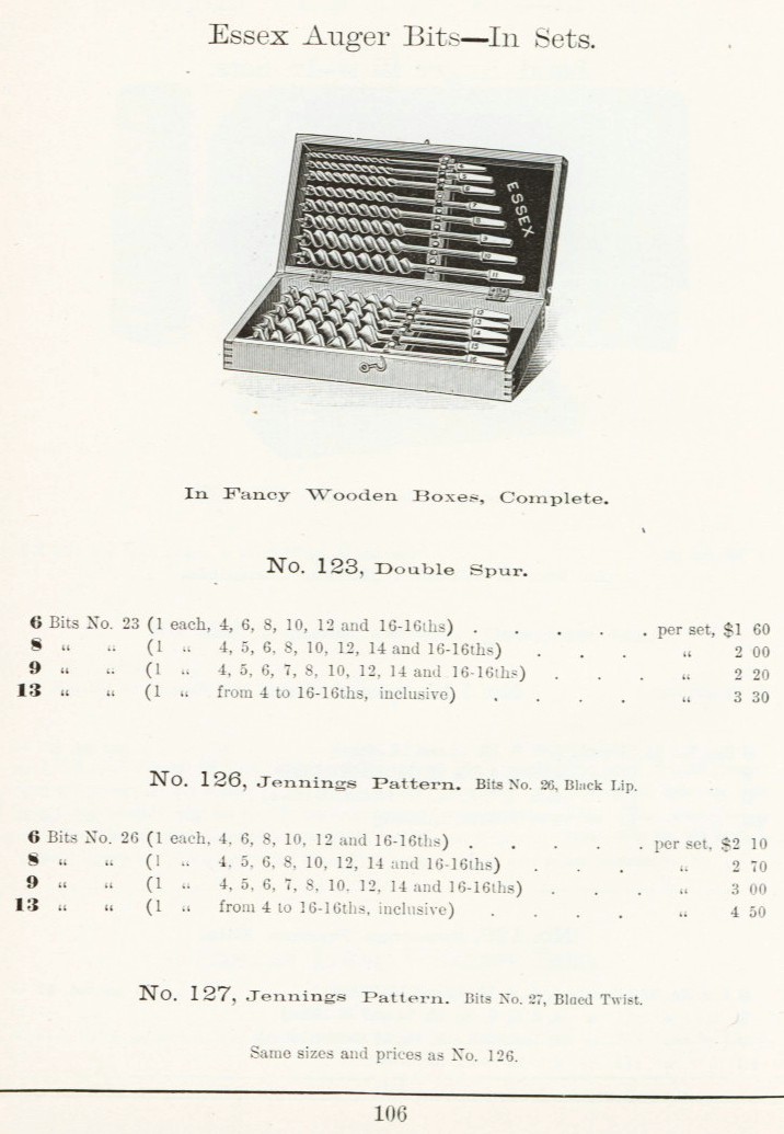 Sargent Essex and Jennings auger bit set from 1911