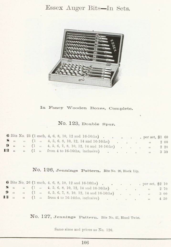 Sargent Essex and Jennings auger bit set from 1911