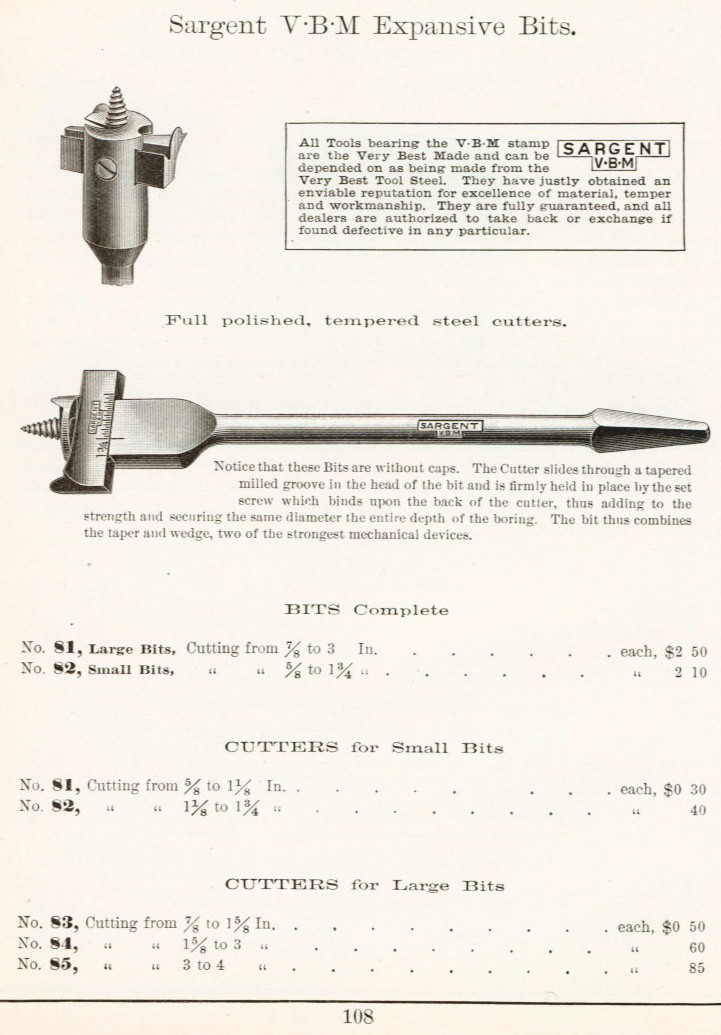 Sargent expansive bit from 1911 catalog
