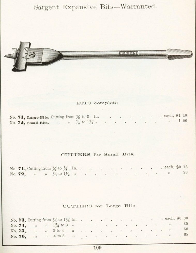 Sargent expansive bit from 1911 catalog