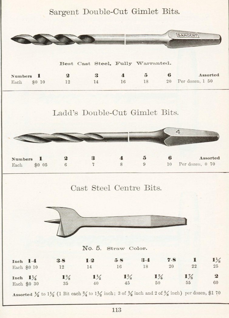 Sargent double cut, Ladd cast steel gimlets 