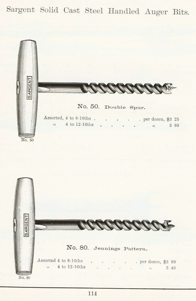 Sargent handled auger bits from 1911 catalog