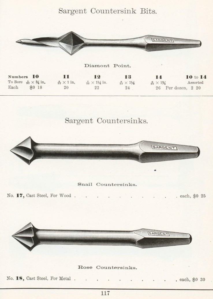 Sargent countersink bit from 1911 catalog