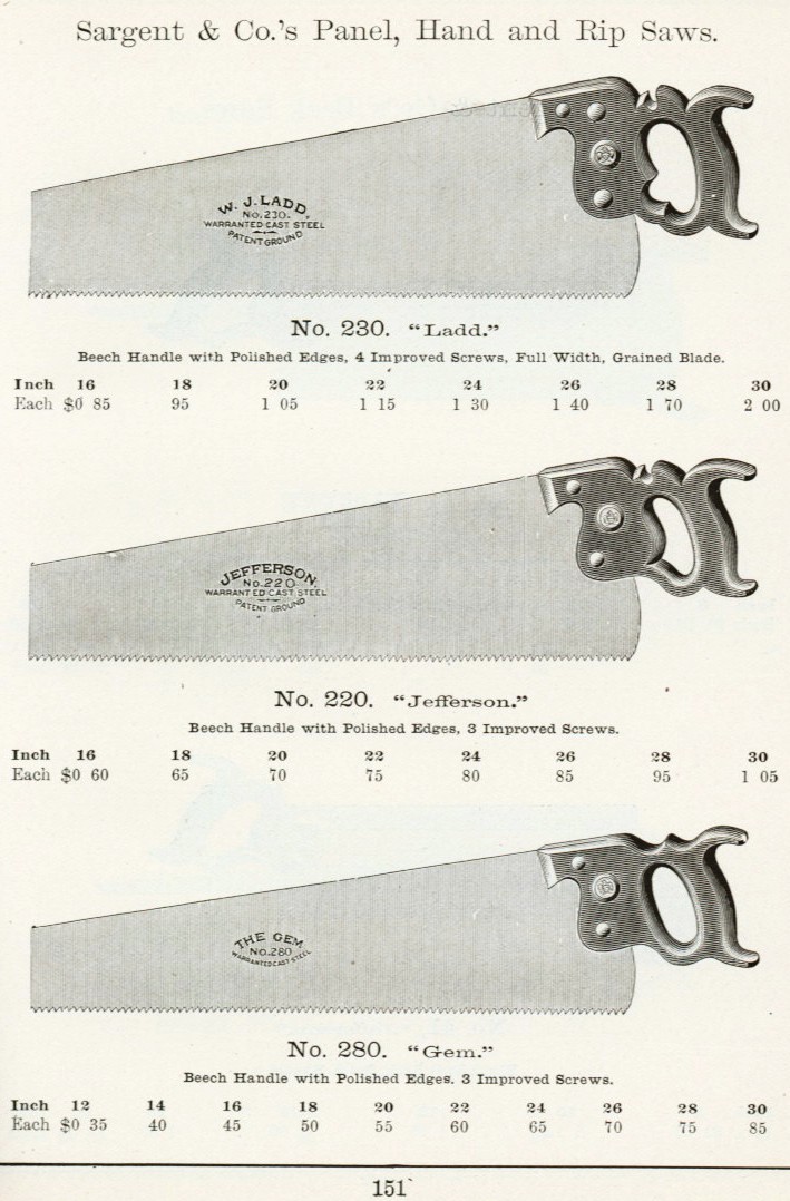 Sargent hand, panel and rip saw
