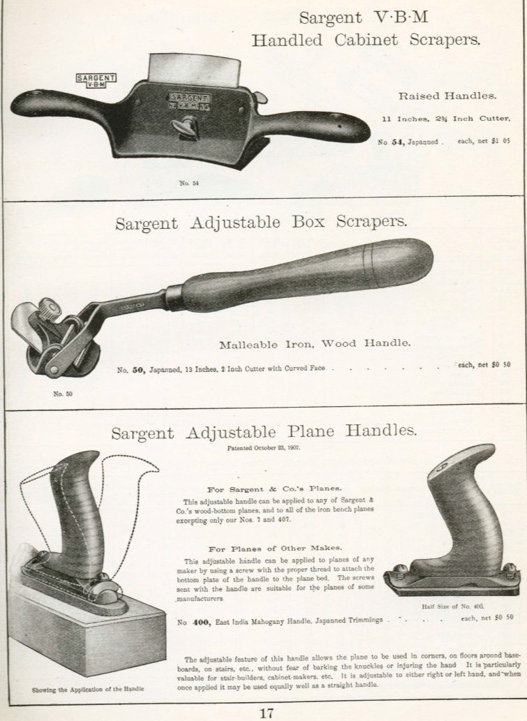 Sargent cabinet scraper plane handle 1911
