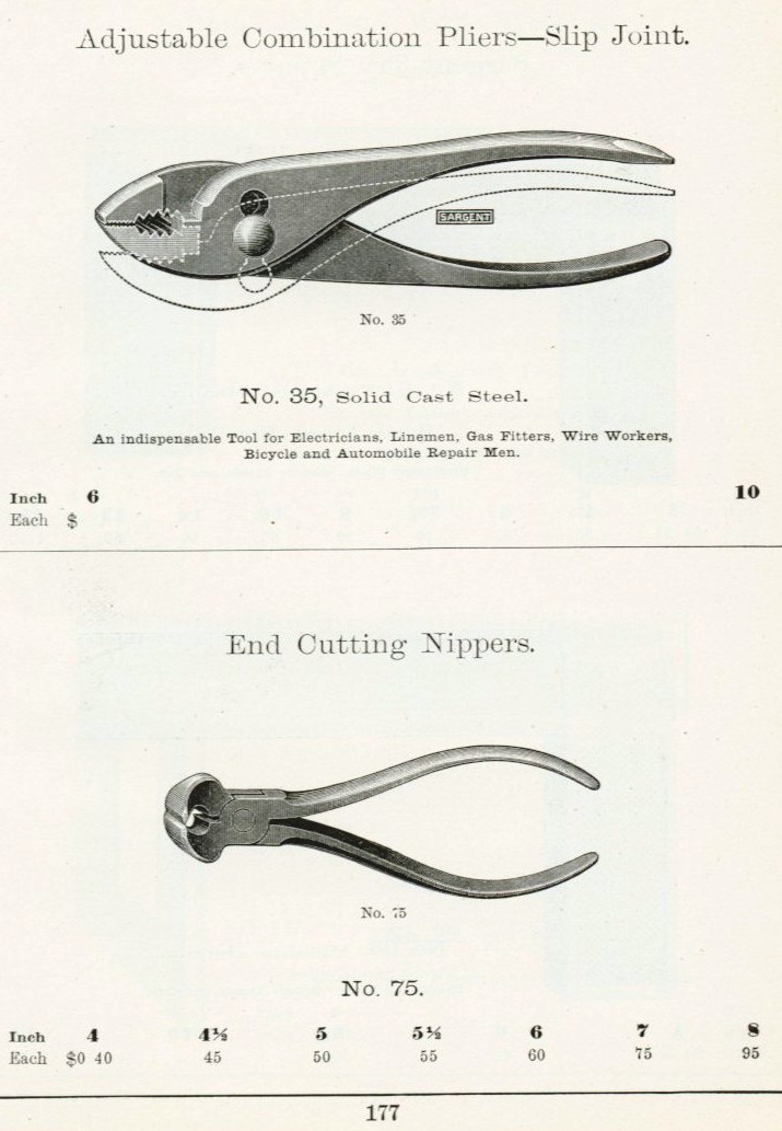 Sargent End cutting nippers and slip joint pliers