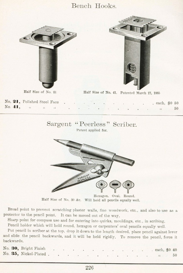 Sargent peerless scriber and bench hook 1911