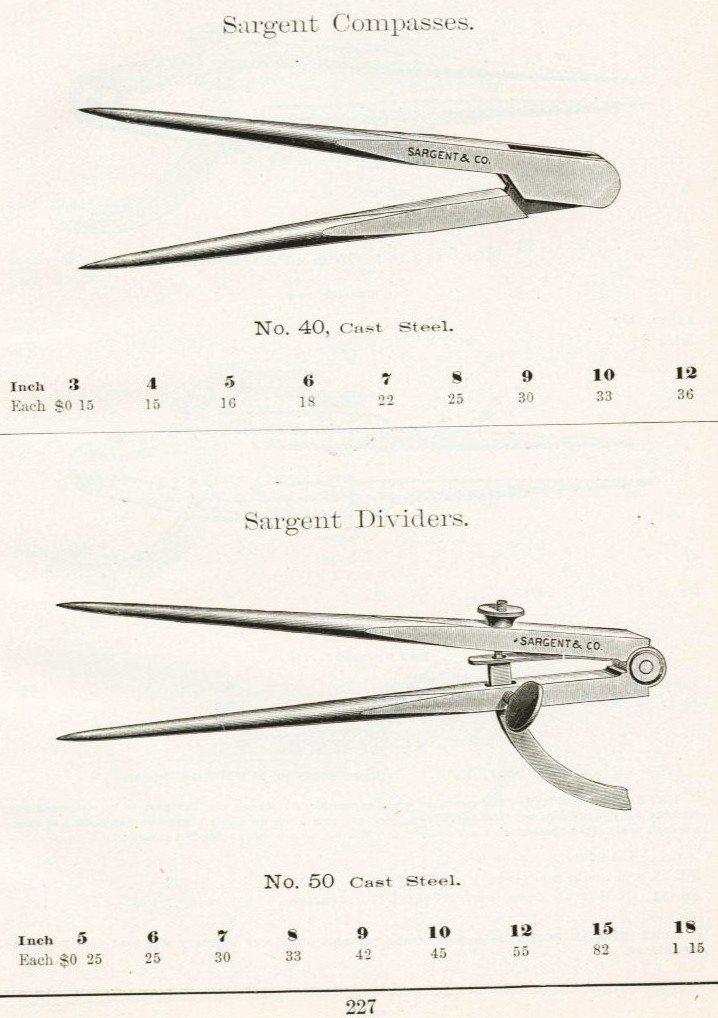 Sargent compass and divider 1911 catalog