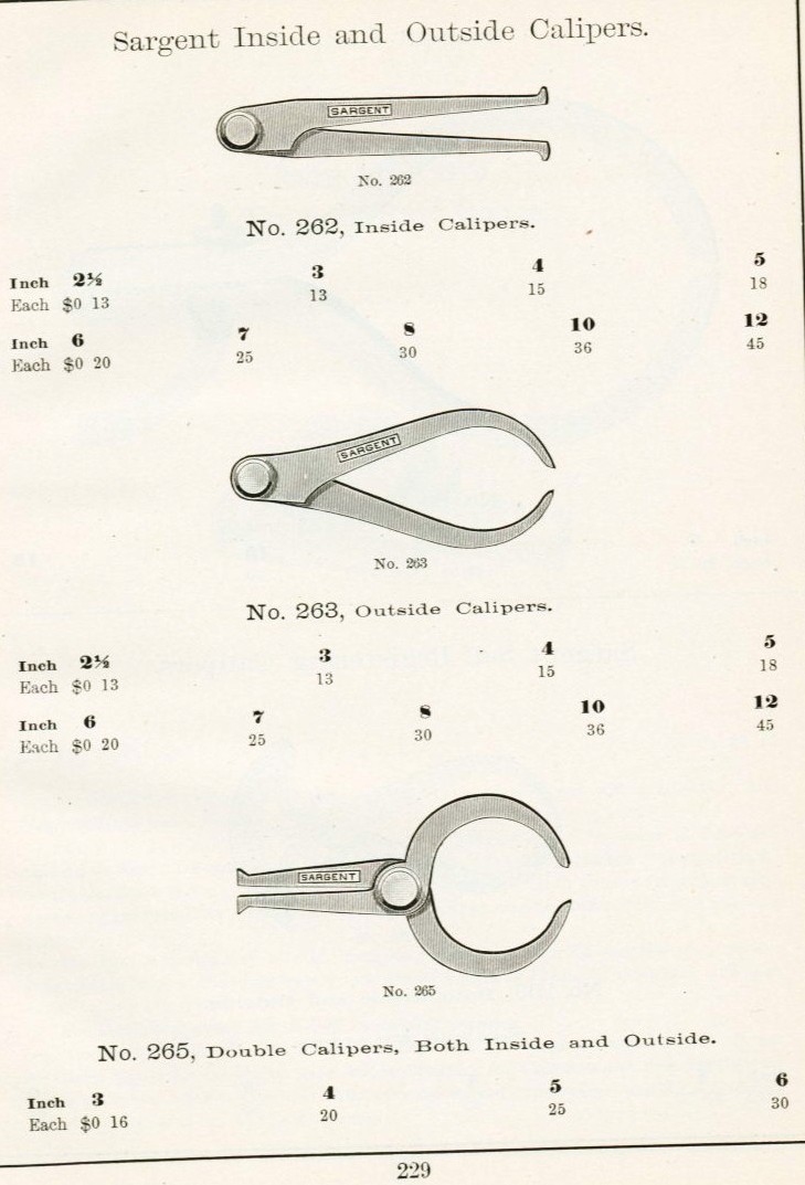 Sargent inside outside caliper from 1911 catalog