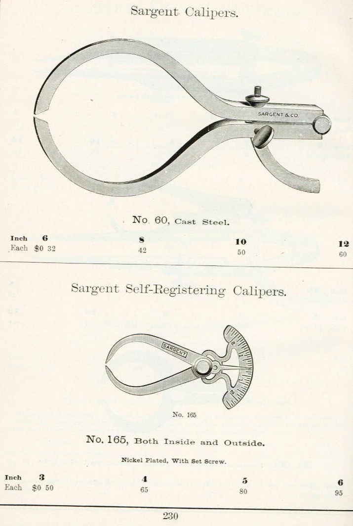 Sargent self registering caliper from 1911 catalog